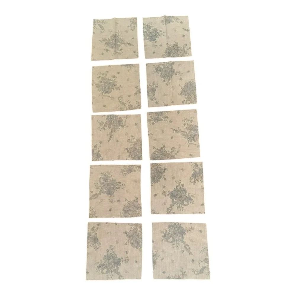 Vintage Linen Floral Cloth Cocktail Napkins Set of 10 Size 8 1/2